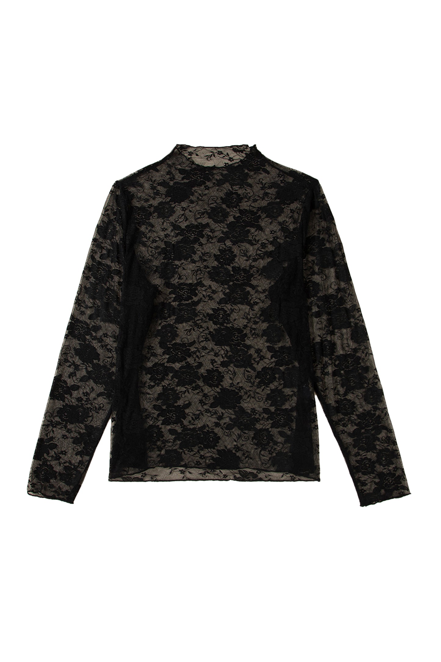 Black Plus Size Floral Mesh Long Sleeve Top