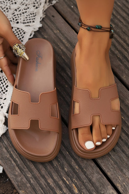 Black Cutout Design Open Toe Platform Slippers (Run Small, Size Up)