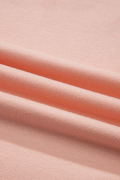 Apricot Pink Solid Color V Neck Tee Drawstring Pant Set
