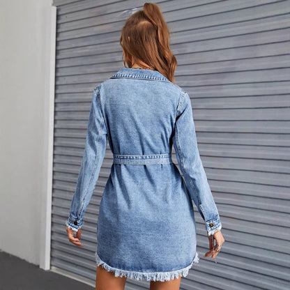 Women Clothing Retro Slimming Long Sleeve Denim Dress