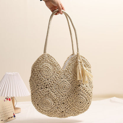 Hollow Out Cutout Tassel Straw Bag