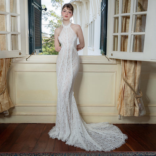 Chinese Retro Morning Gowns Bridal Wedding Toast Dress White Dress Cheongsam Slim Fit Evening Dress