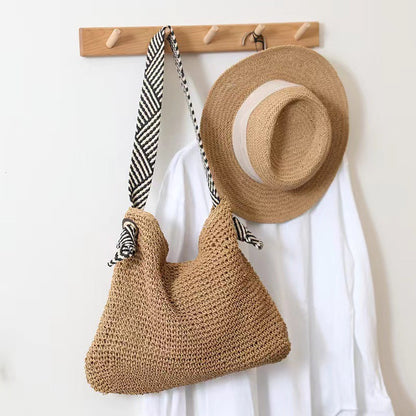 Striped Woven Straw Shoulder Bag
