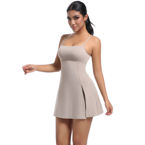 Cool Feeling Sleeveless Jumpsuit Tennis Skirt Sexy Beauty Back Backing Culottes Fitness Solid Color Sports Dress Women