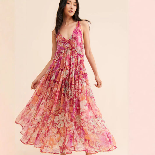 Spring Summer Women Clothing Bohemian Retro Stitching Maxi Dress