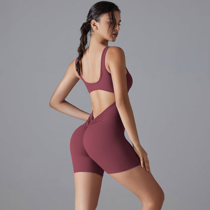 Shorts Jumpsuit-Purplish Red