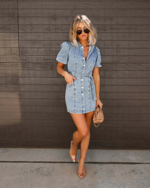 Loose Fit Denim Short Sleeve Dress
