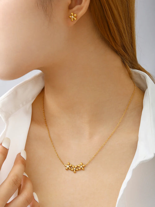 Romantic 18K Gold-Plated Stainless Steel Flower Jewelry Set
