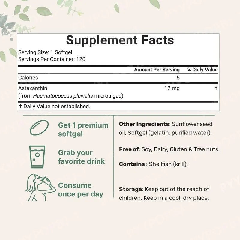 Astaxanthin 12mg Antioxidant Supplement – 120 Softgels