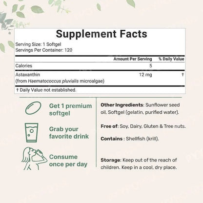 Astaxanthin 12mg Antioxidant Supplement – 120 Softgels