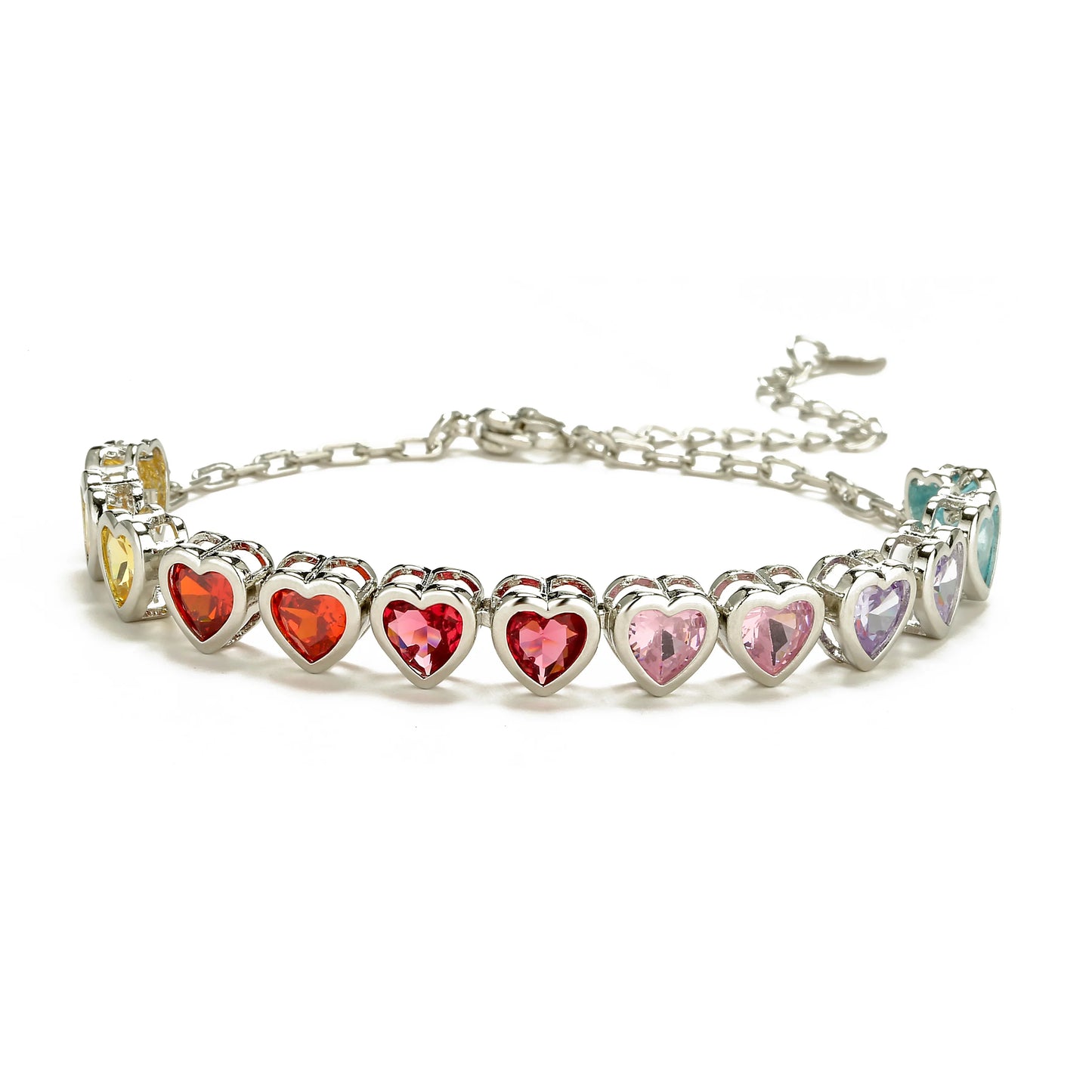 Rainbow Heart Jewelry Set Colorful Zircon Necklace