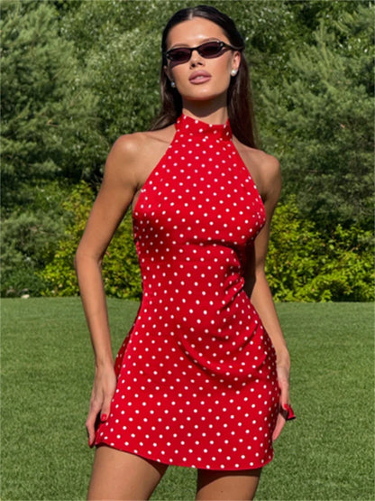 Polka Dot Halter Mini Dress