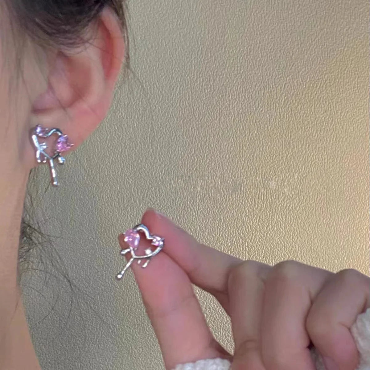 6PCS Crystal Bowknot & Heart Stud Earrings Set