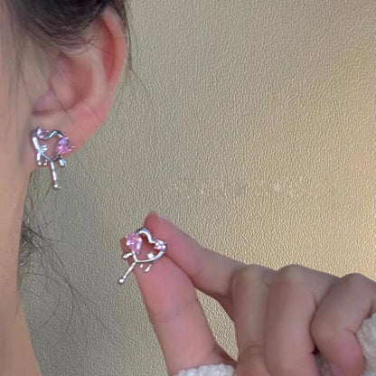 6PCS Crystal Bowknot & Heart Stud Earrings Set