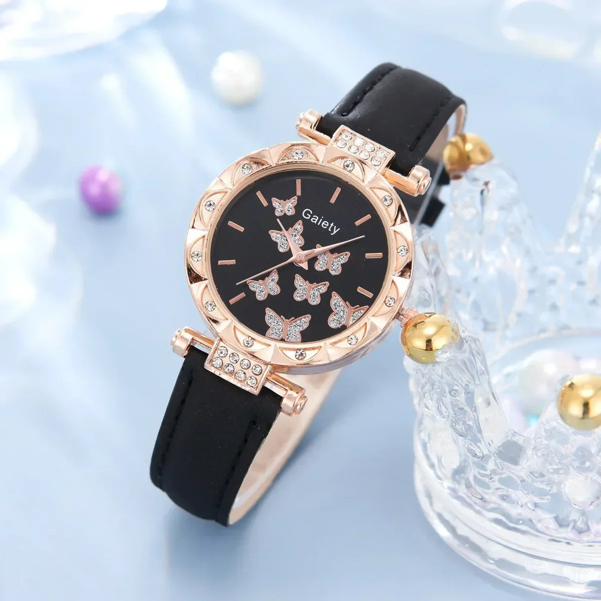 Women’s Butterfly Watch Set – Leather Strap - Box Not Included
