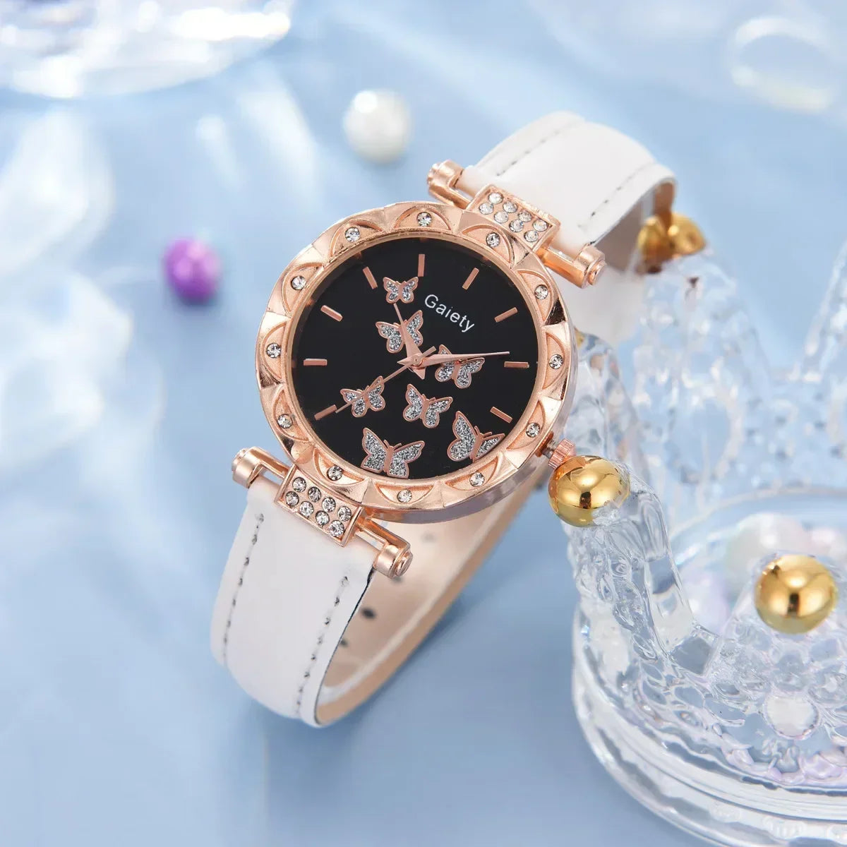 Women’s Butterfly Watch Set – Leather Strap - Box Not Included