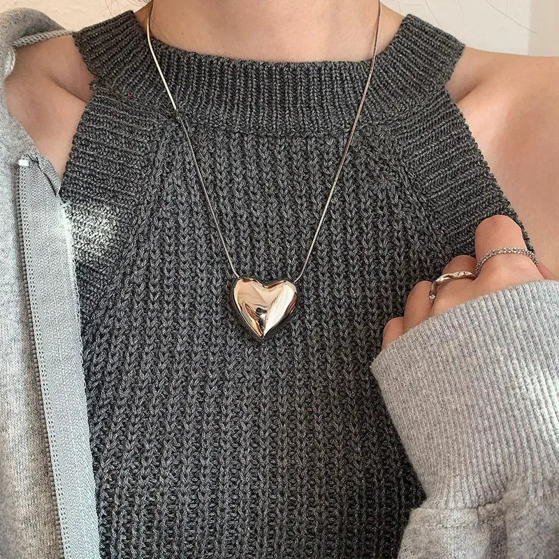 Trendy Metal Heart Pendant Titanium Steel Necklace