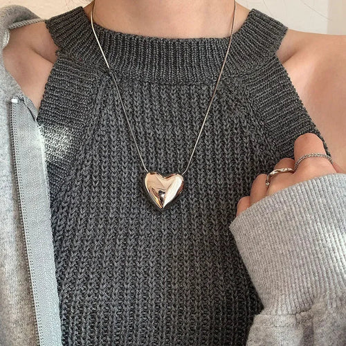 Trendy Metal Heart Pendant Titanium Steel Necklace
