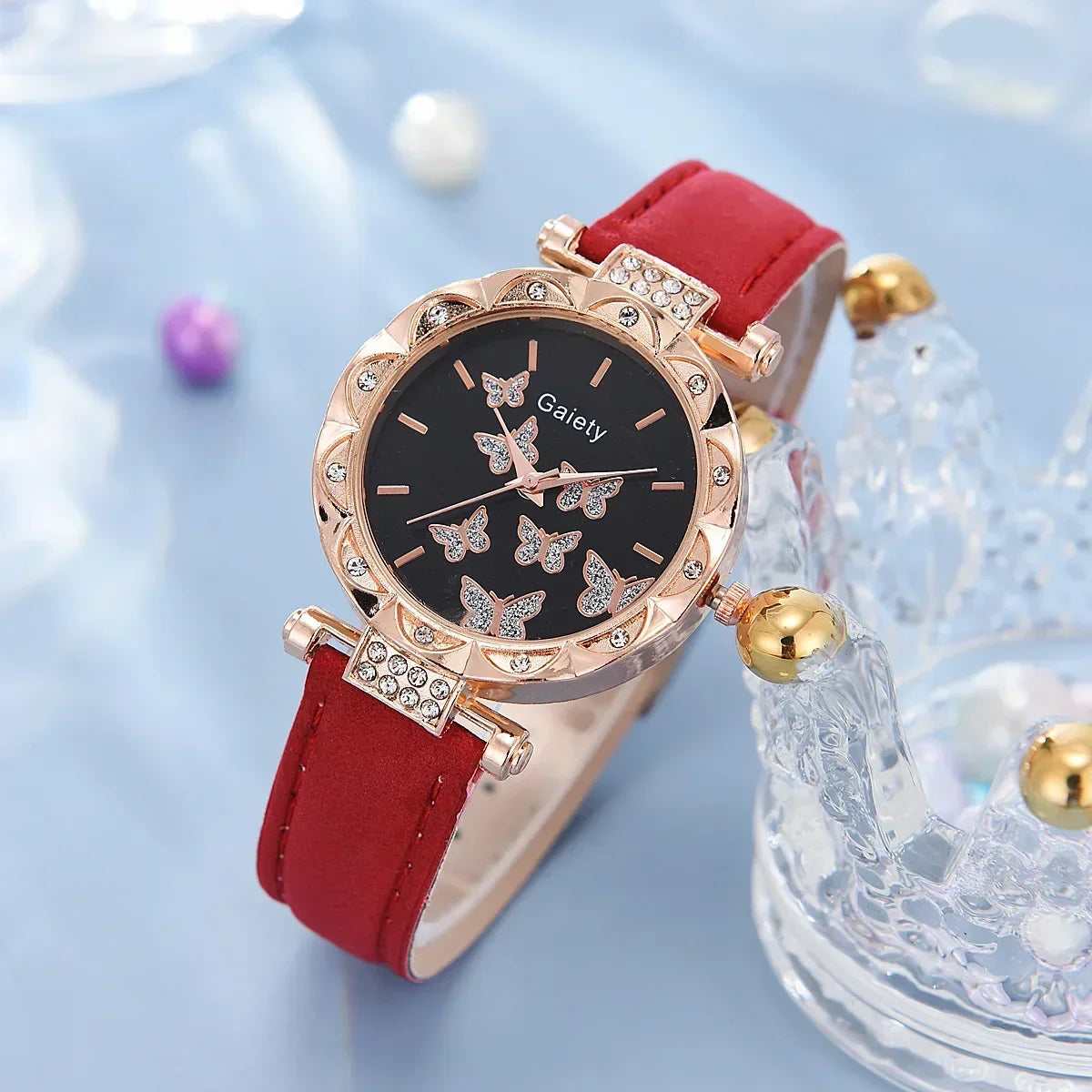 Women’s Butterfly Watch Set – Leather Strap - Box Not Included