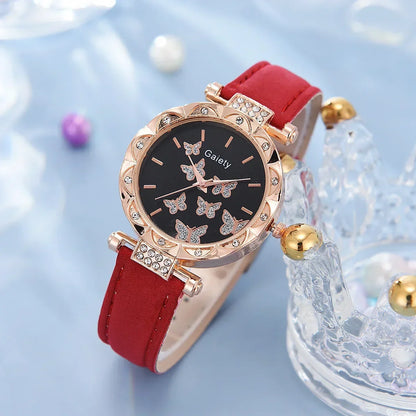 Women’s Butterfly Watch Set – Leather Strap - Box Not Included