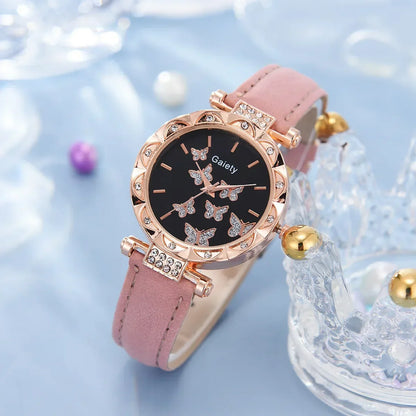 Women’s Butterfly Watch Set – Leather Strap - Box Not Included