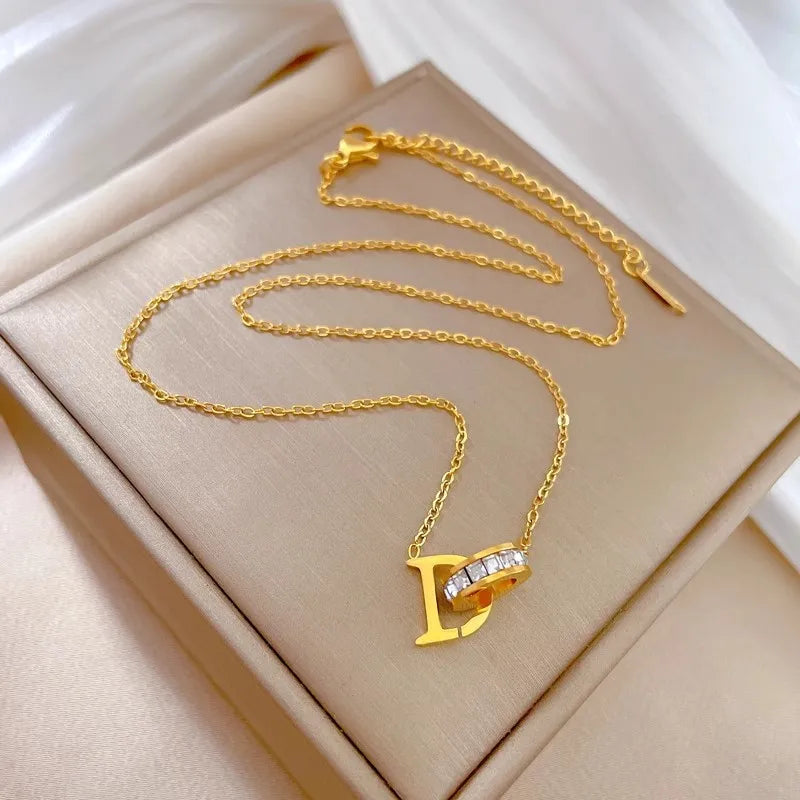 Stainless Steel D Letter Zircon Jewelry Set
