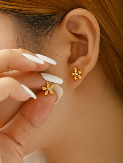 Romantic 18K Gold-Plated Stainless Steel Flower Jewelry Set