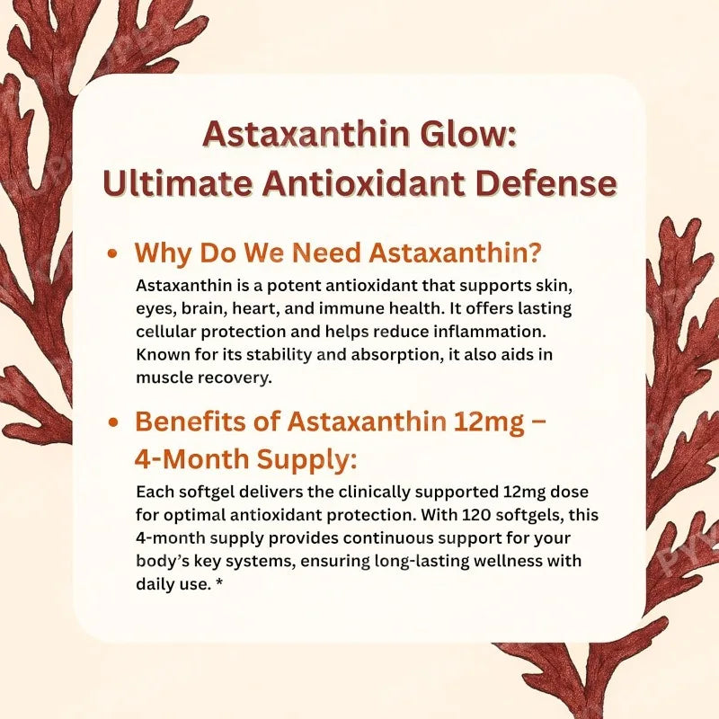 Astaxanthin 12mg Antioxidant Supplement – 120 Softgels