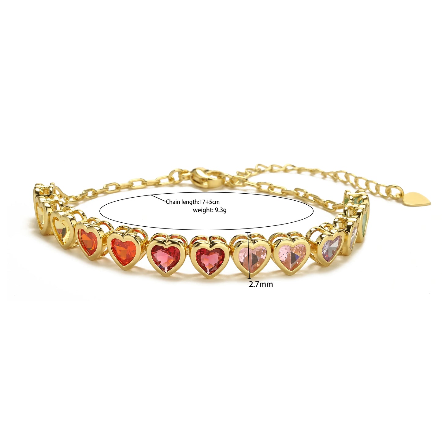 Rainbow Heart Jewelry Set Colorful Zircon Necklace