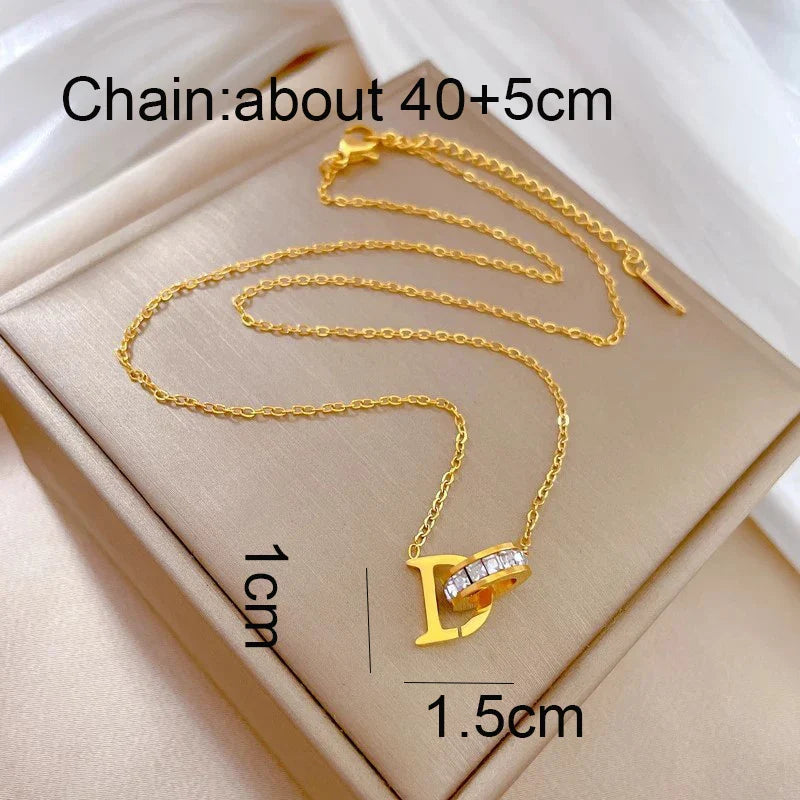 Stainless Steel D Letter Zircon Jewelry Set