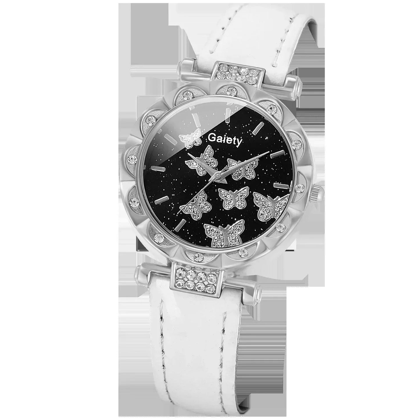 Women’s Butterfly Watch Set – Leather Strap - Box Not Included