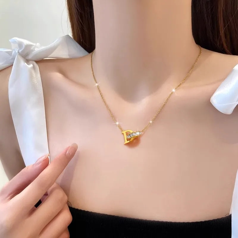 Stainless Steel D Letter Zircon Jewelry Set
