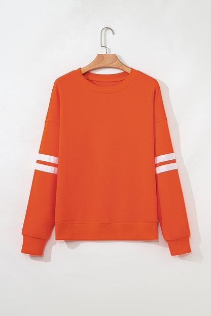 Navy Blue Varsity Striped Detail Drop Shoulder Oversized Sweatshirt