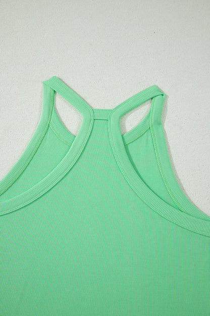 Sky Blue Slim Tank Top Elastic High Waist Shorts 2pcs Outfit
