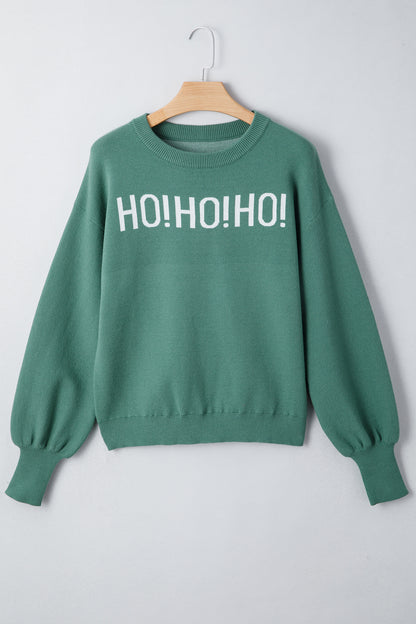 Fiery Red HO HO HO MERRY CHRISTMAS Drop Shoulder Loose Sweater