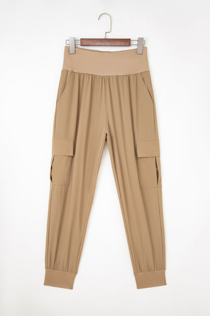 Medium Grey Elastic High Waist Pocketed Cargo Jogger Pants