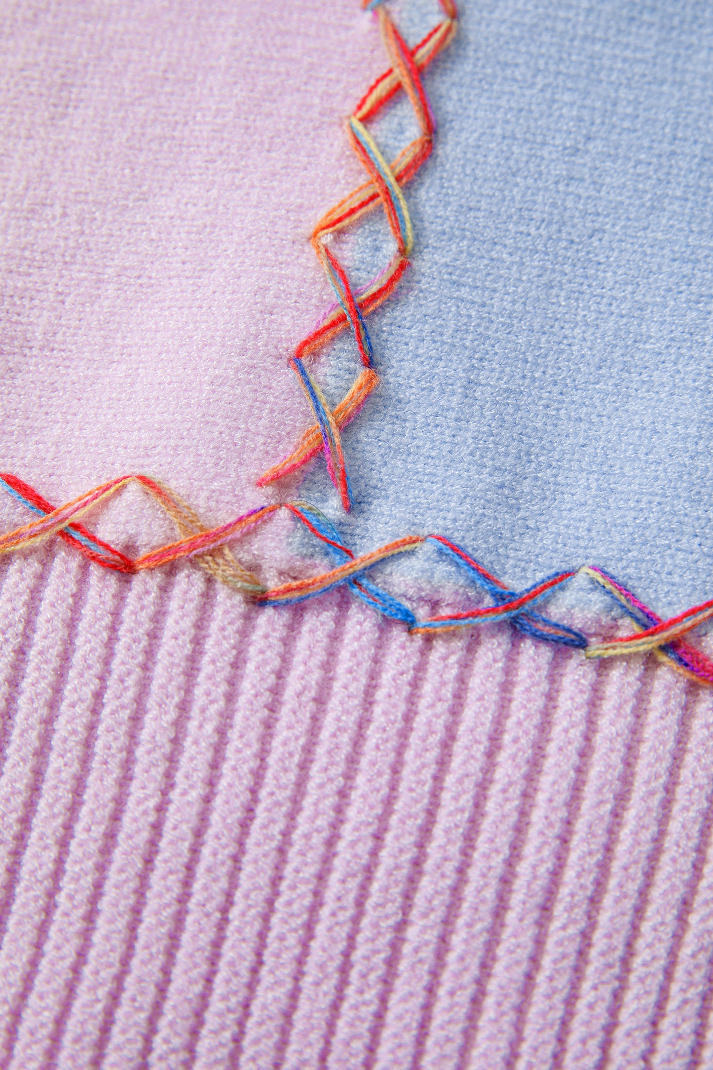 White Rainbow Stitching Balloon Sleeve Relaxed Sweater