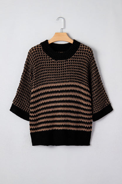 Red Stripe 3/4 Draped Sleeve Slouchy Sweater