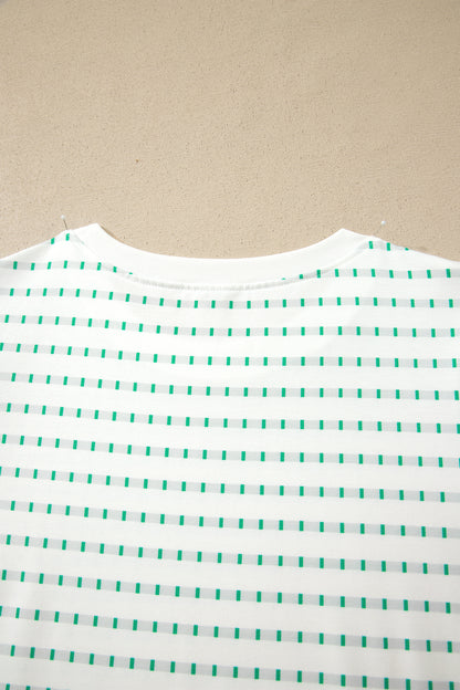 Green Striped Short Puff Sleeve Top