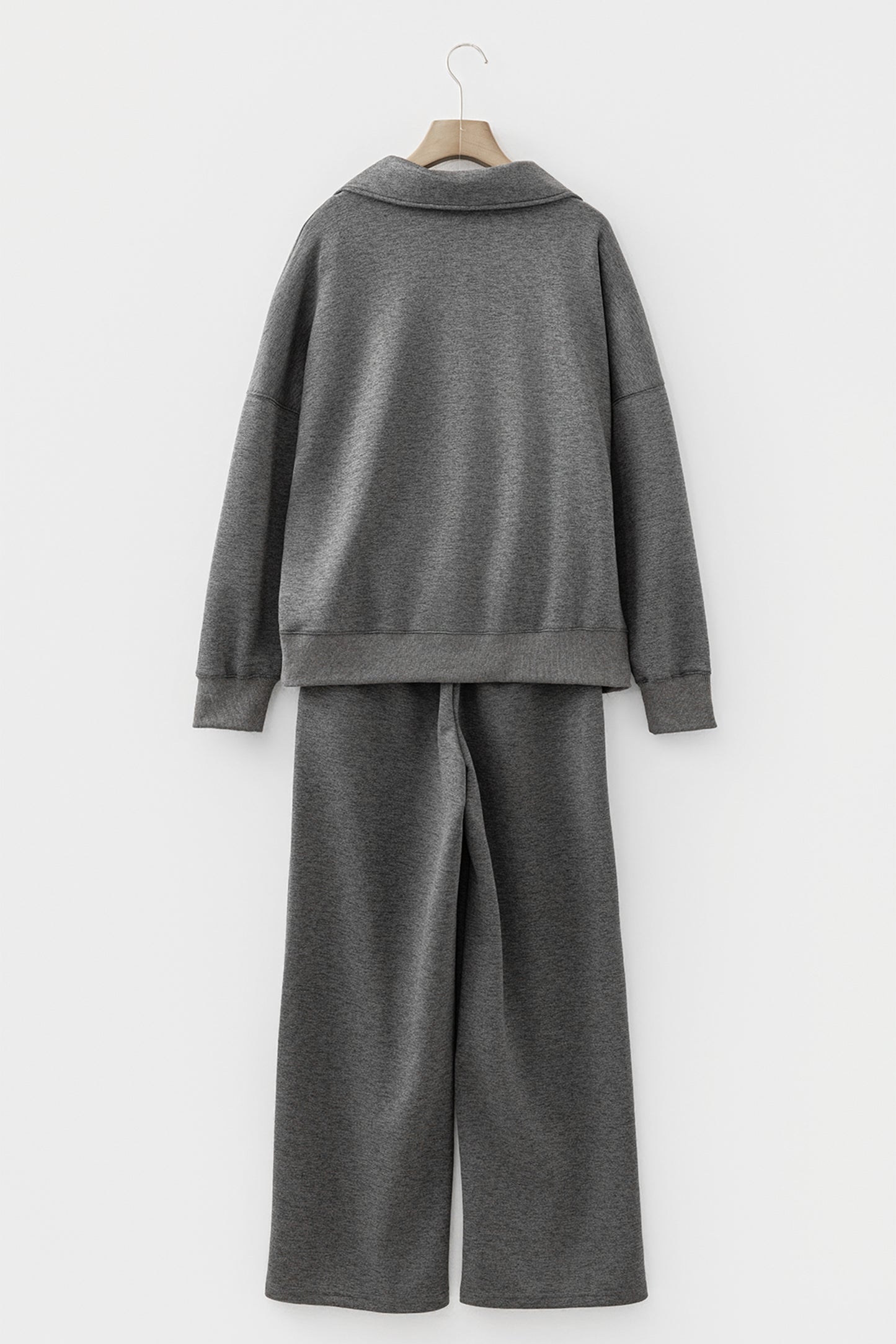 Bristol Black Collared V Neck Pullover Sweatshirt Sweatpants Set