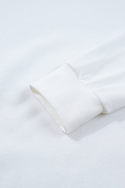 White Solid Color Dropped Shoulder Long Sleeve Top