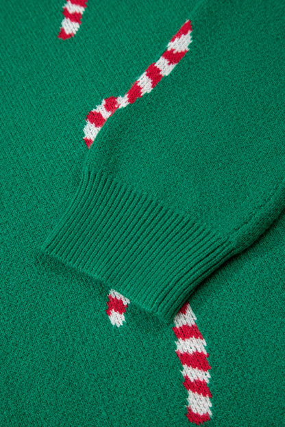 Racing Red Christmas Candy Cane Holiday Drop Shoulder Sweater