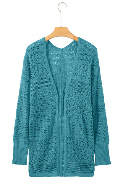 Lapis Mix Pattern Hollowed Knit Open Front Cardigan