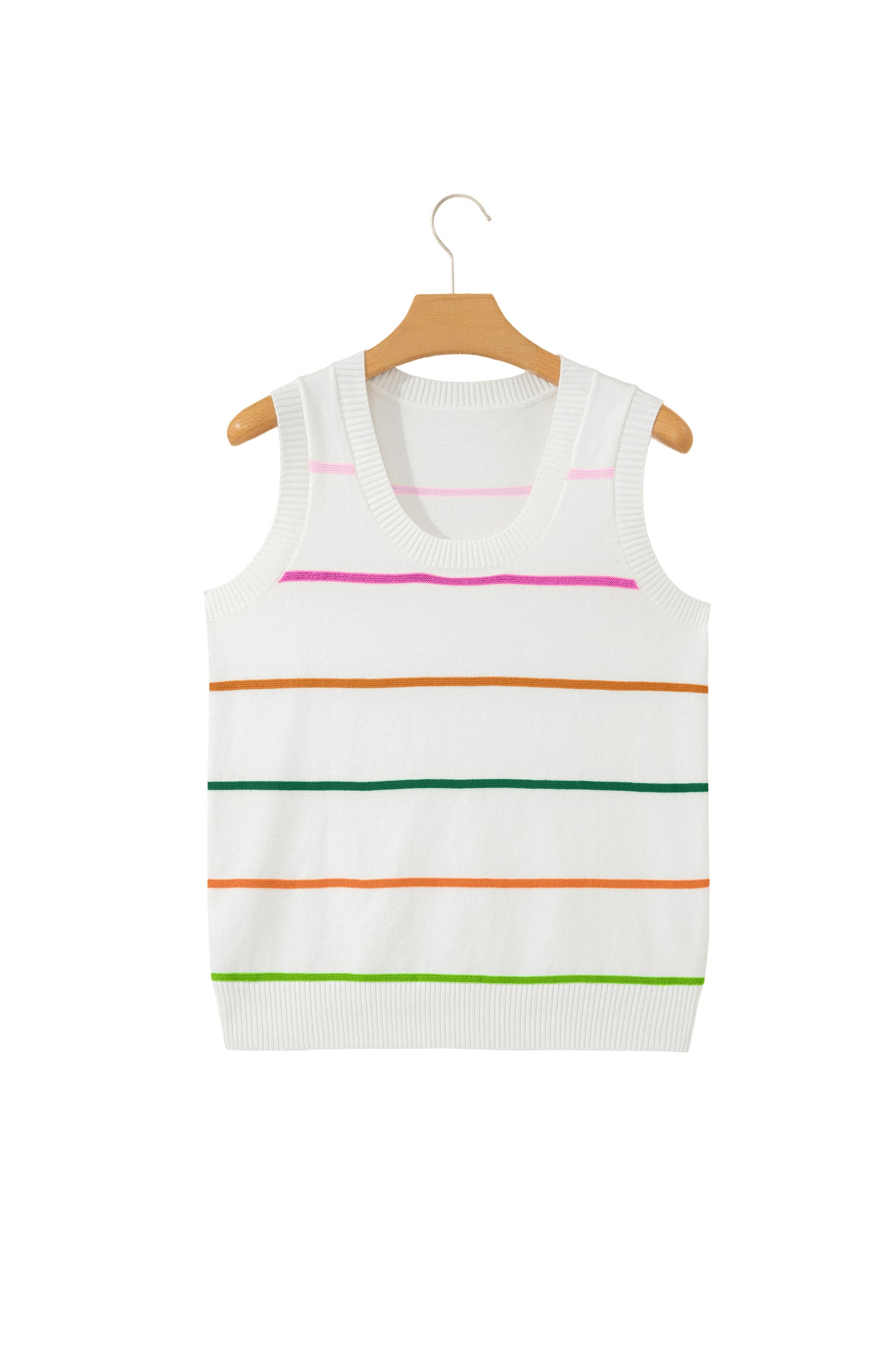 Sky Blue Stripe Round Neck Knitted Sweater Tank