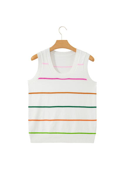 Sky Blue Stripe Round Neck Knitted Sweater Tank
