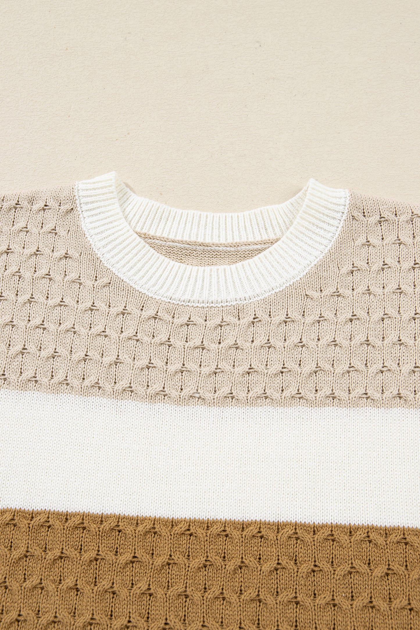 Brown Mixed Texture Knit Striped Color Block Loose Sweater