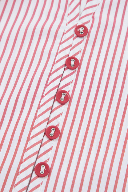 Red Stripe Plus Size Ruffled Hem Pinstriped Midi Dress