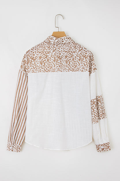 Khaki Leopard Striped Western Casual Shirt