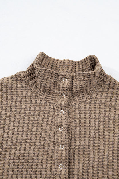 Casual Solid Color Textured Snap Button Collared Baggy Top