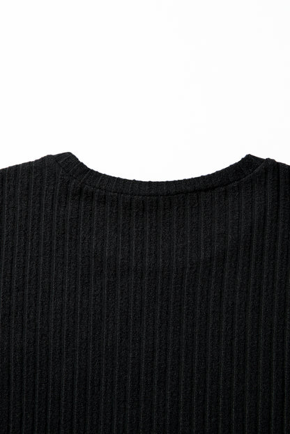 Jet Stream Ribbed Texture Round Neck Long Sleeve Rounded Hem Knit Top